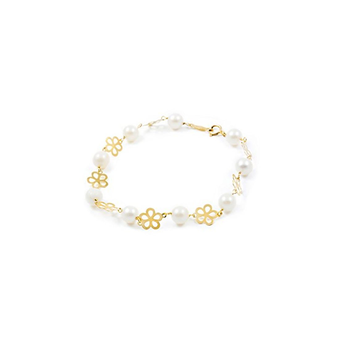 Moda Pulsera Niña oro flor 5 petalos con perlas