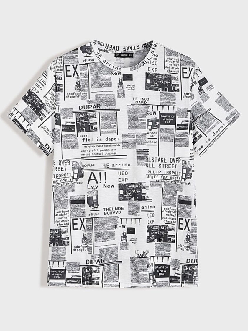 Moda SHEIN Camiseta de hombres con estampado de periódico 