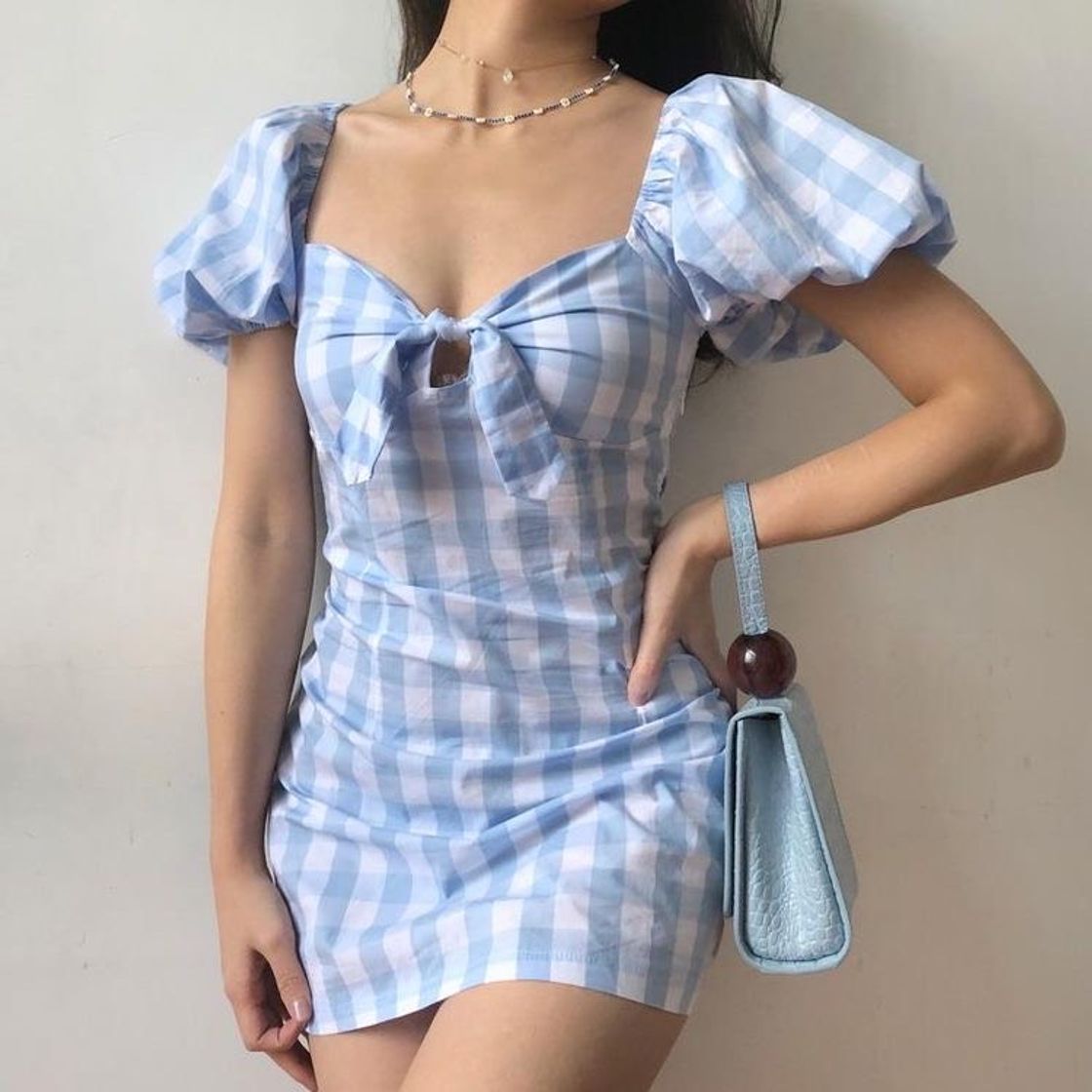 Moda Puff Sleeve Plaid Dress