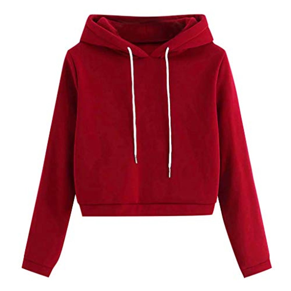 Moda ✓ Camiseta de Mujer con Capucha de Manga Larga ✓ Routinfly Camiseta Superior con Capucha Sudadera de Color Liso Casual otoño Mujer Rojo XXL