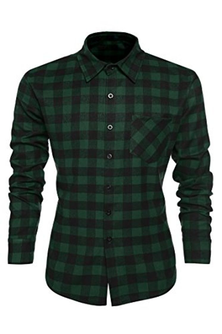 Products Coofandy Camisa para Caballero Long Sleeve Cuello Clásico de Moda Verde Talla S