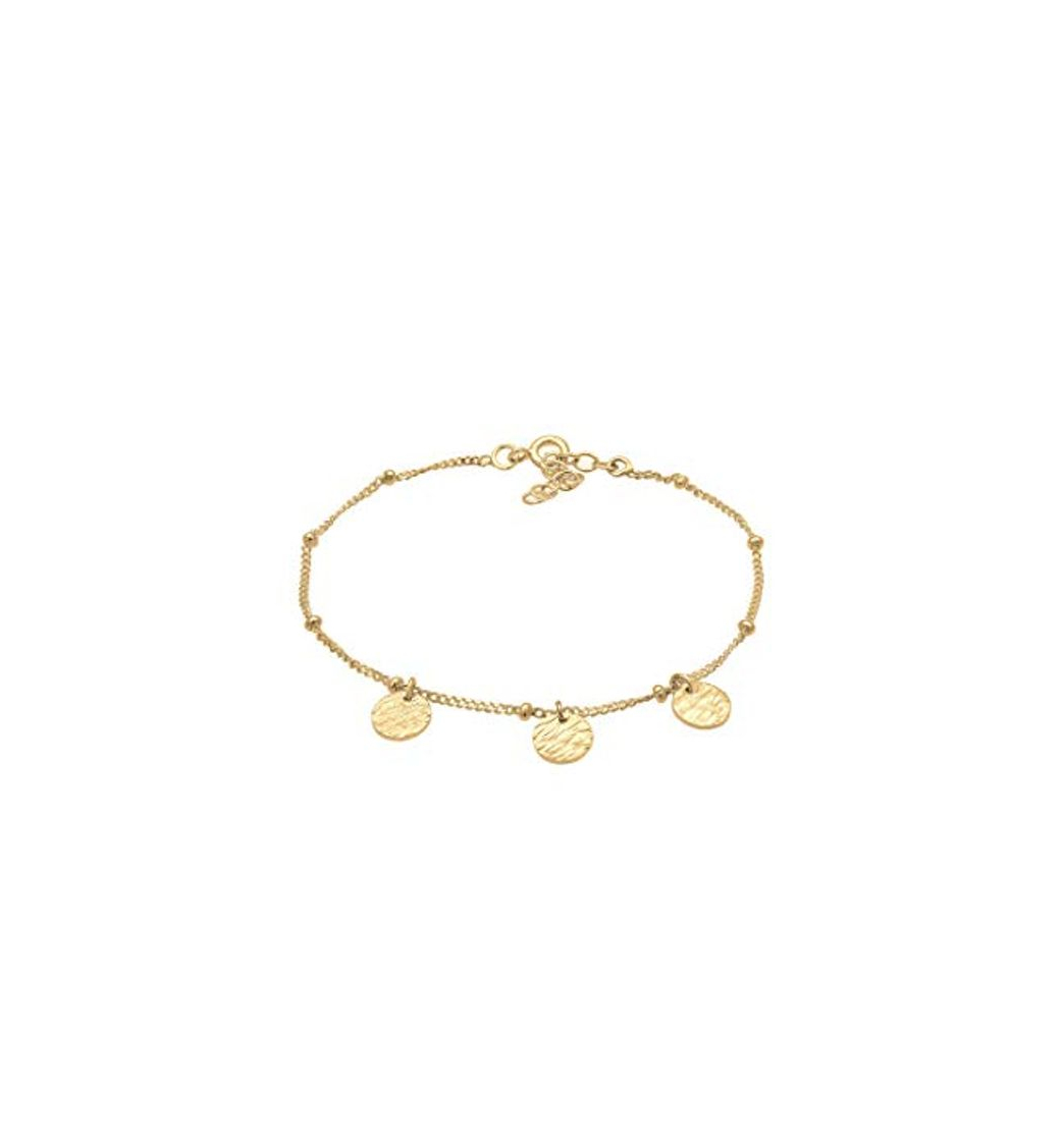 Fashion Elli Pulseras fina para damas con tres colgantes redondos y anillos pequeños