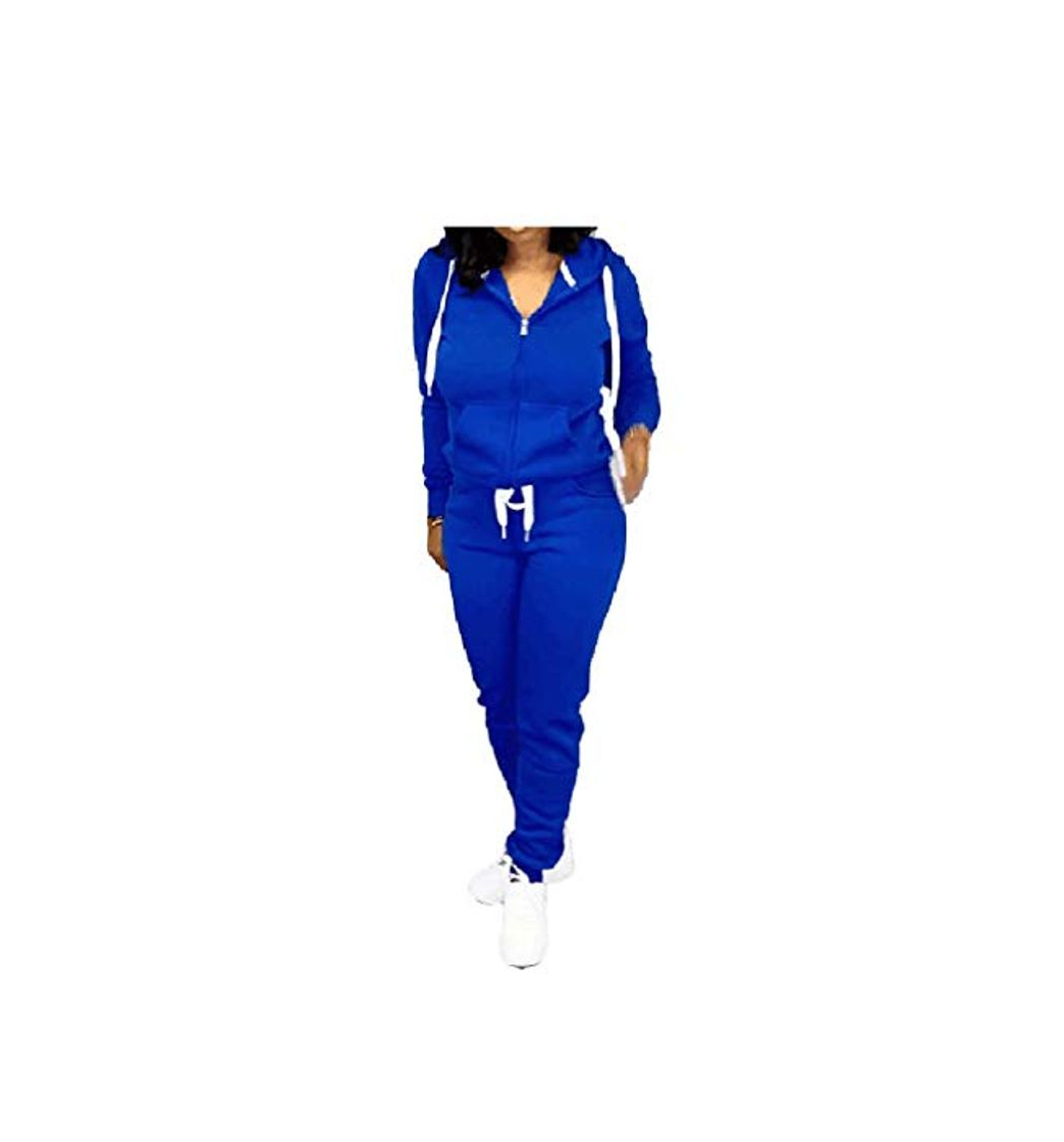 Fashion Energy Women's 2 Piece Outfits Casual Long Sleeve Solid Sport Sportswear Set Blue M