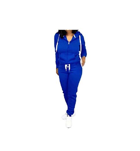 Energy Women's 2 Piece Outfits Casual Long Sleeve Solid Sport Sportswear Set Blue M
