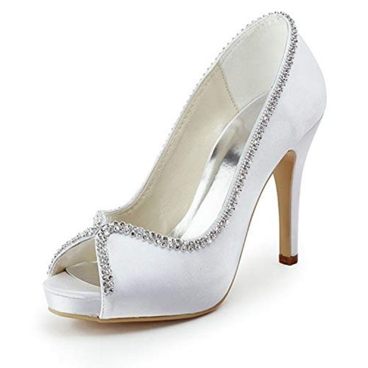 Emily Bridal Zapatos de Novia Peep Toe Rhinestones de Mujer Slip On