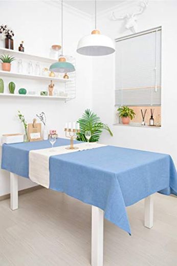 WOMGF Mantel Antimanchas Rectangular Mantel para Mesa de Cocina o Salón Lavable Diseño de Comedor Decoración del Hogar 130x170cm Azul