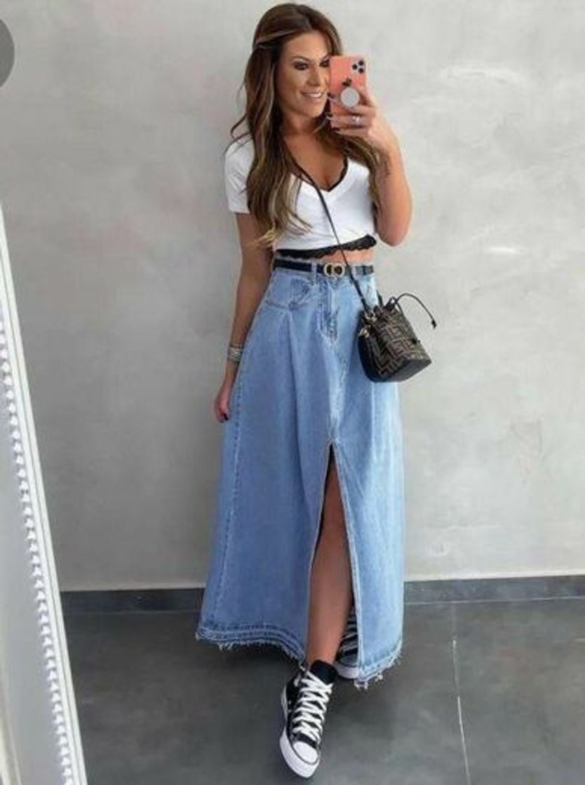 Social Saia Jeans Longa
