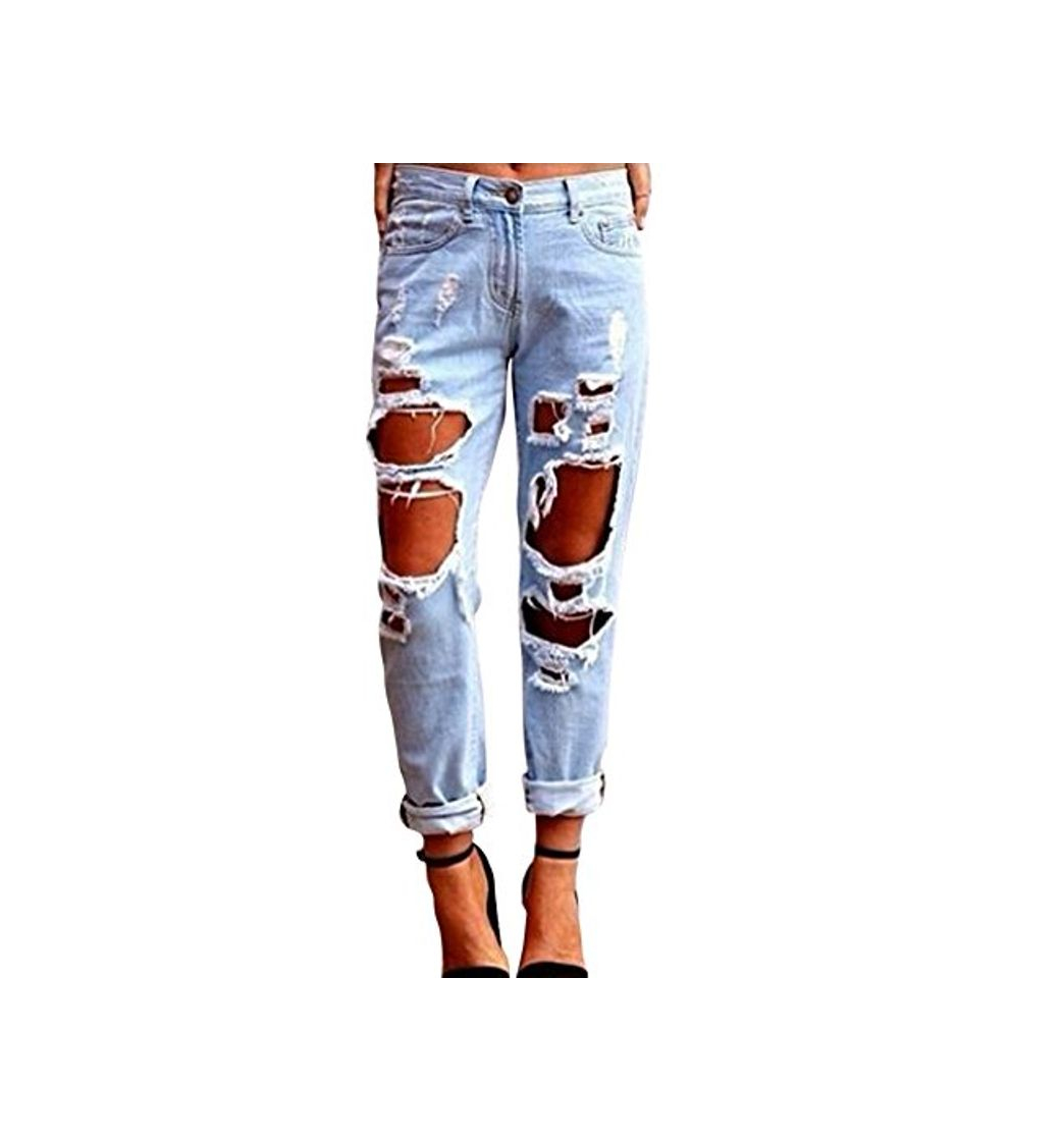 Fashion Kasen Pantalones Sueltos Mujer Vaqueros Rotos Agujero Jeans Casuales Azul Claro S