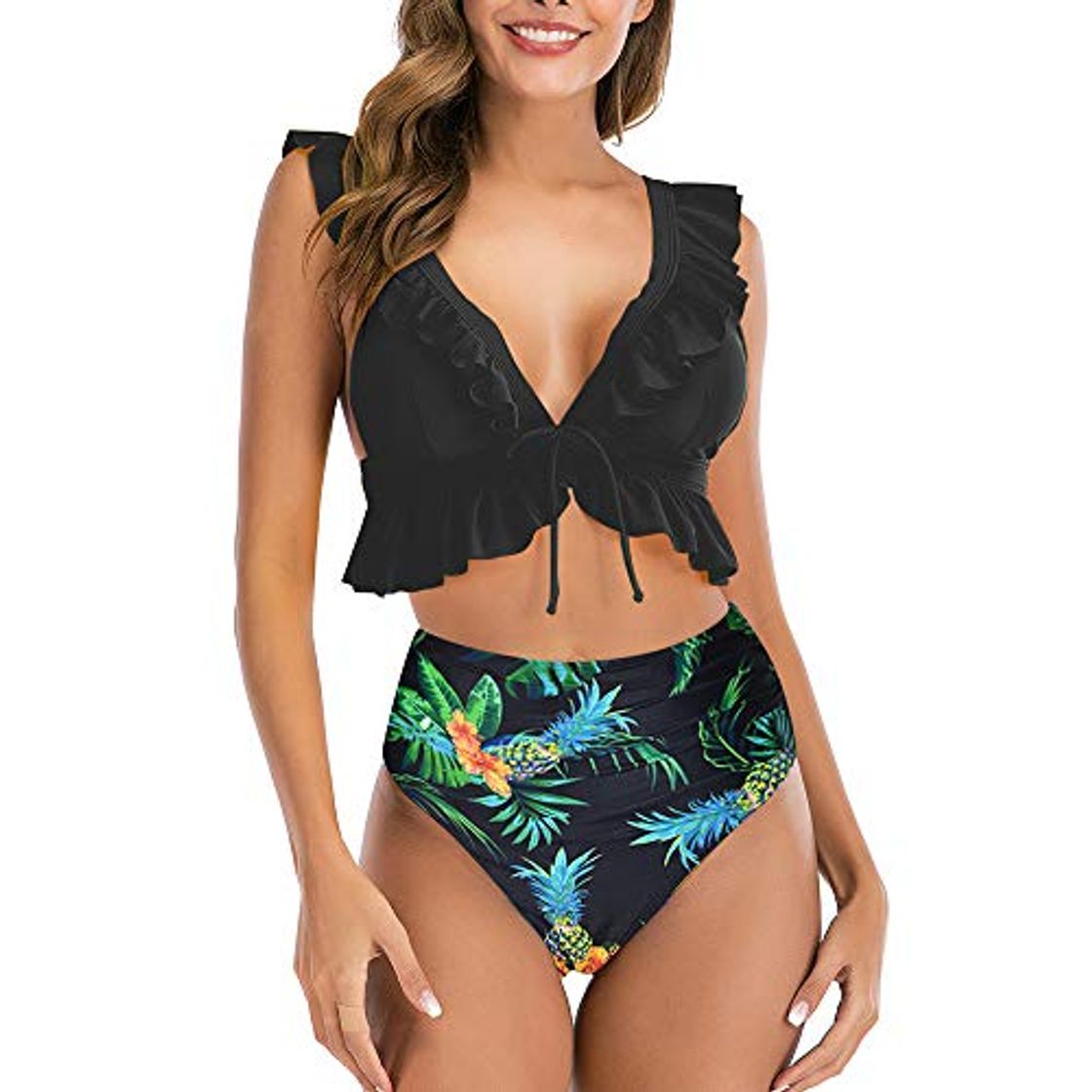 Fashion Conjunto de Bikini con Volantes Push up, 2 Piezas de Talle Alto,