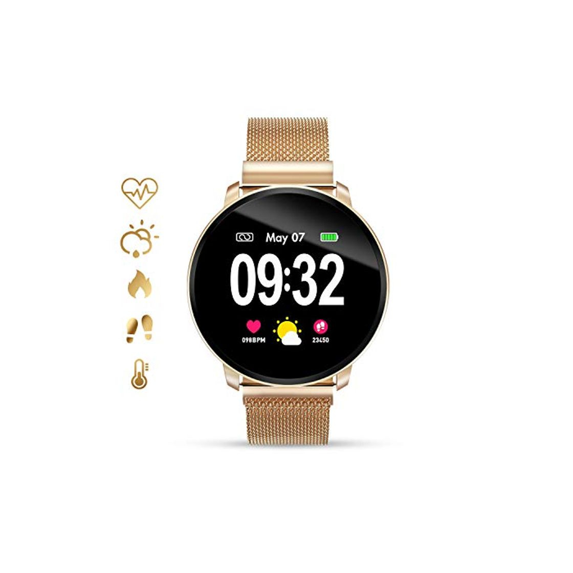 Moda Smartwatch Fashion para Hombre Mujer Impermeable Reloj Inteligente Monitores de Actividad Fitness