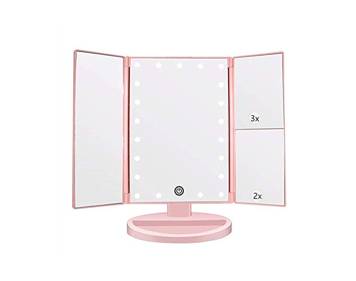 Social Espejo Maquillaje con Luz,HOMI Profesional Espejo Cosmético 1X, 2X,3X Iluminacíon 21 Led