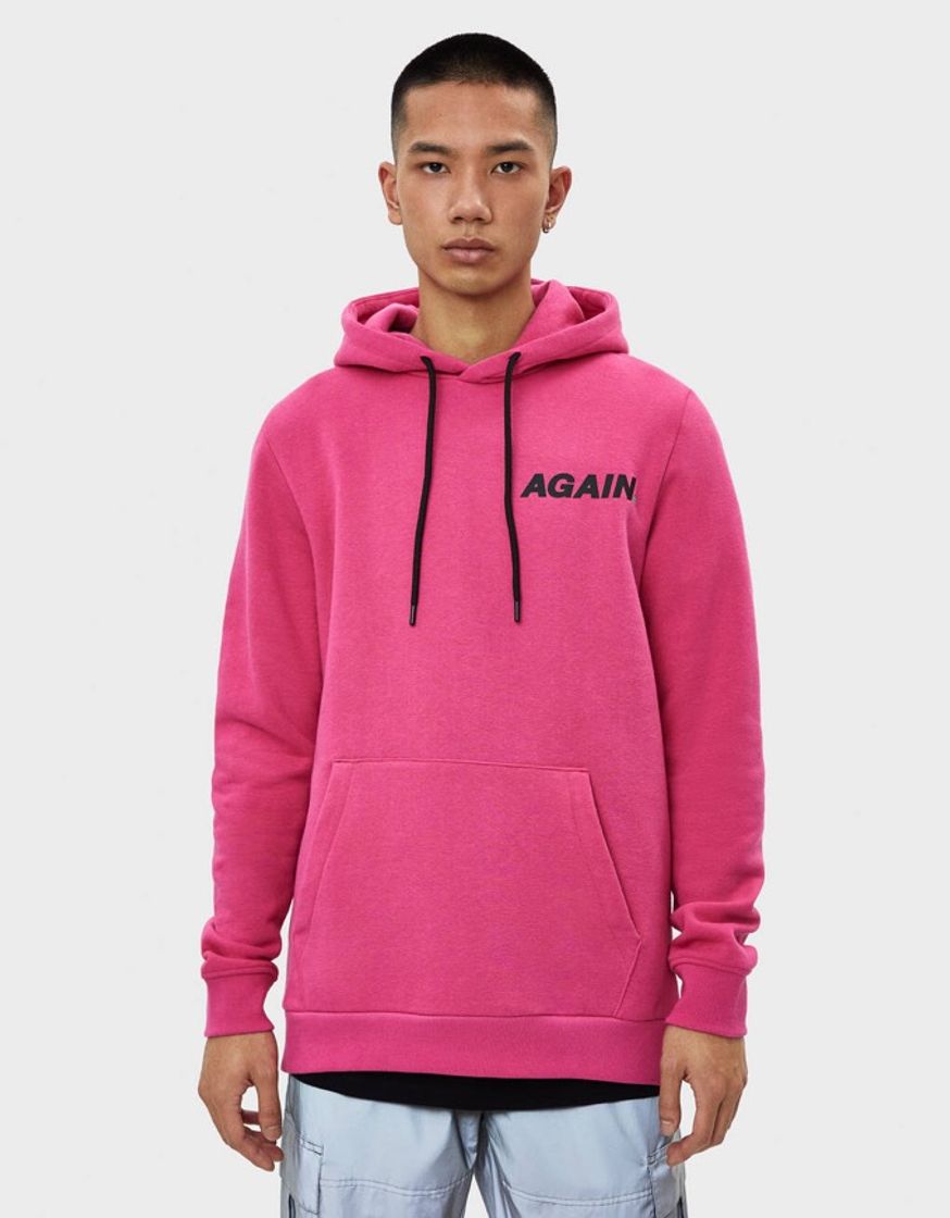 Moda Bershka hoodie with back print and chest slogan in pink