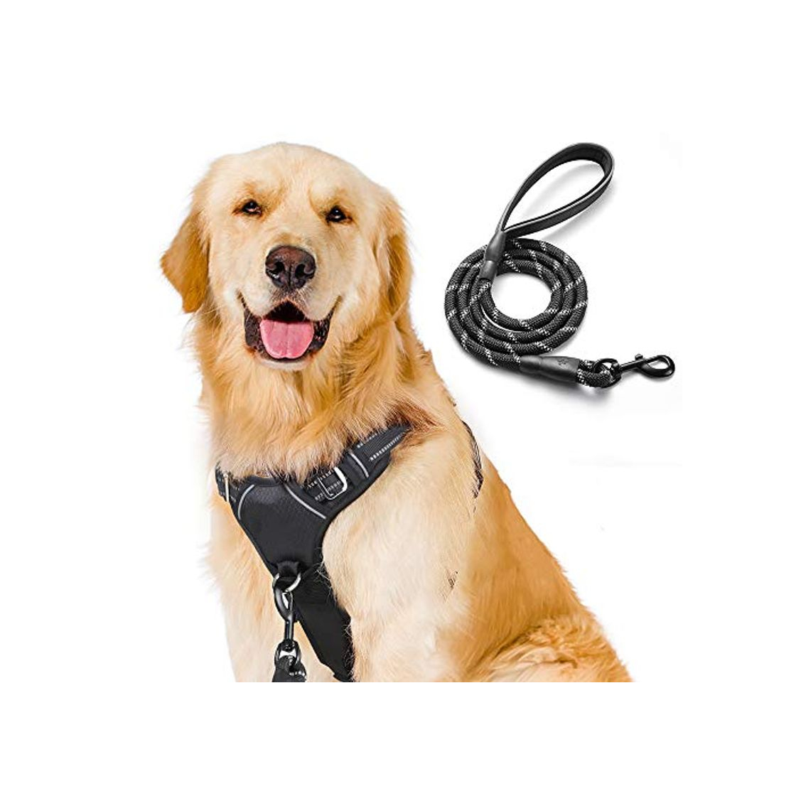 Products rabbitgoo Arnes Perro Ajustable Grande Mediano Pequeño Arnés Pecho Antitirones Perros Coche con Correa Cómodo Transpirable Chaleco Acolchado Lineas Reflecantes L Negro