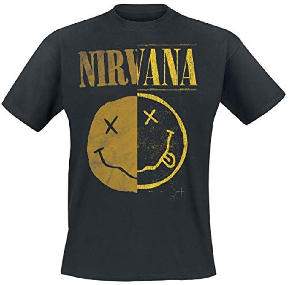 Moda Nirvana Spliced Smiley Camiseta Negro L