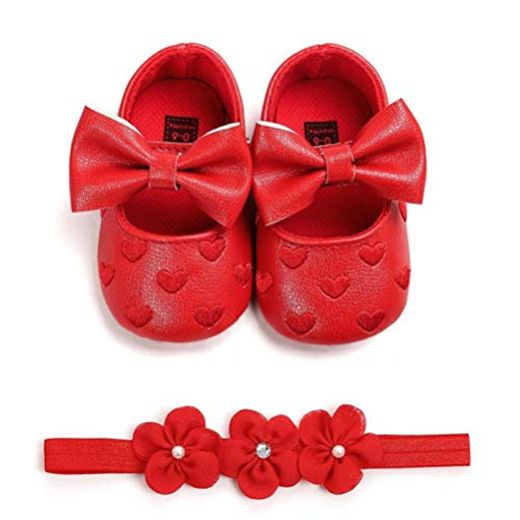 Zapatos de Niña con Diadema Regalo Set Bautizo Lovely Algodón Flor Suave Suela Zapatillas Antideslizantes Zapatos de Princesa