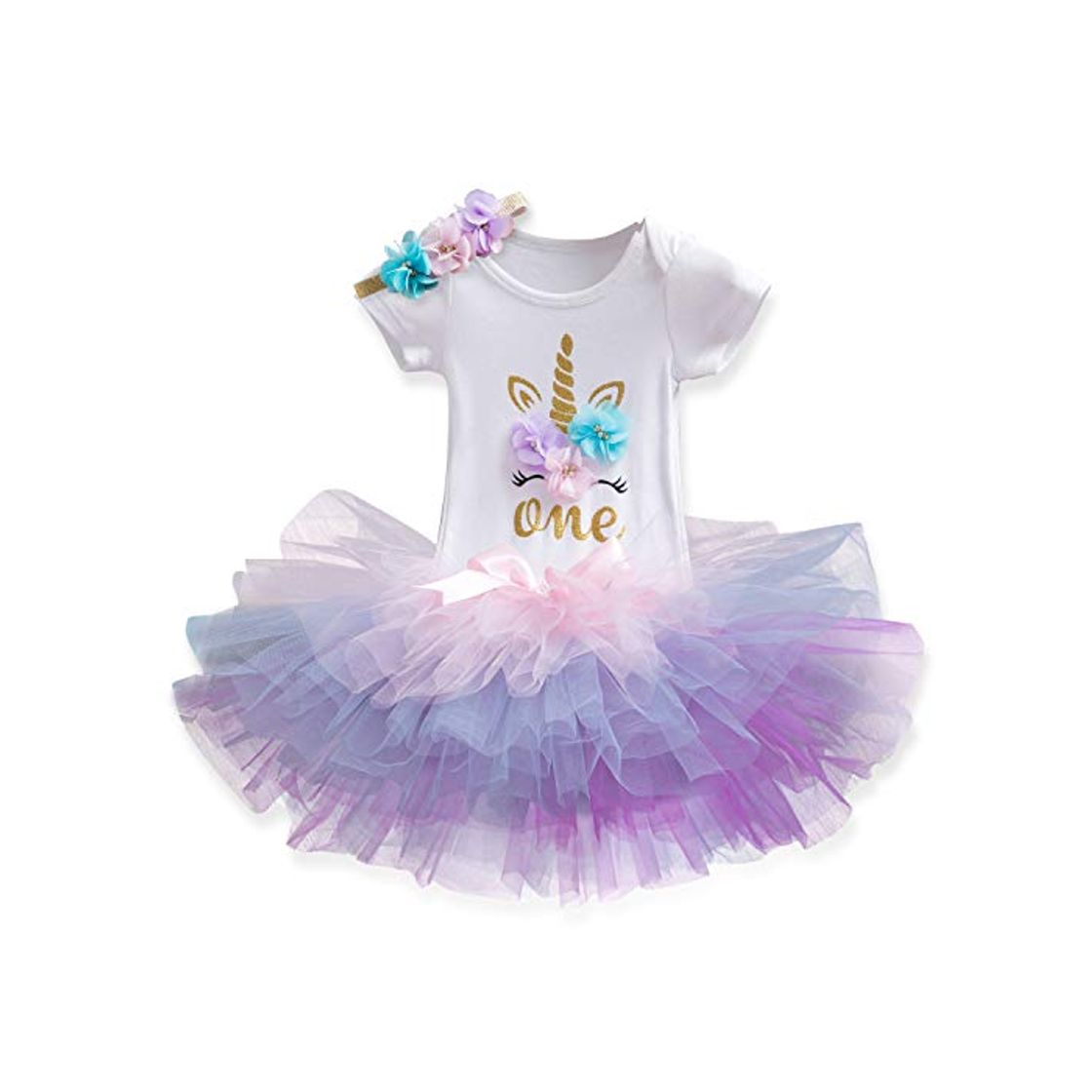 Moda TTYAOVO Bebé Niña 1er cumpleaños 3pcs Conjuntos con Diadema de Unicornio y