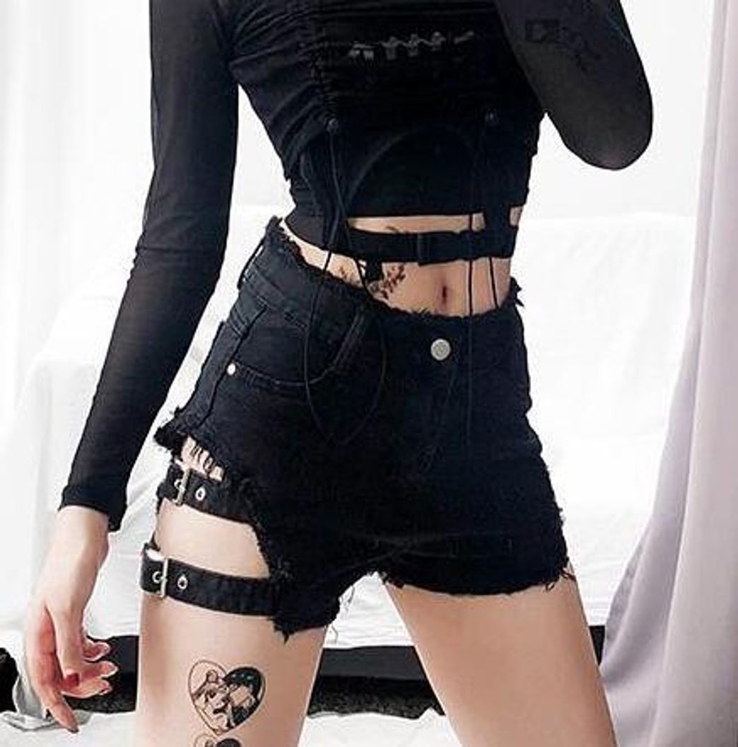 Fashion Denim Strap Shorts Gothic Fashion