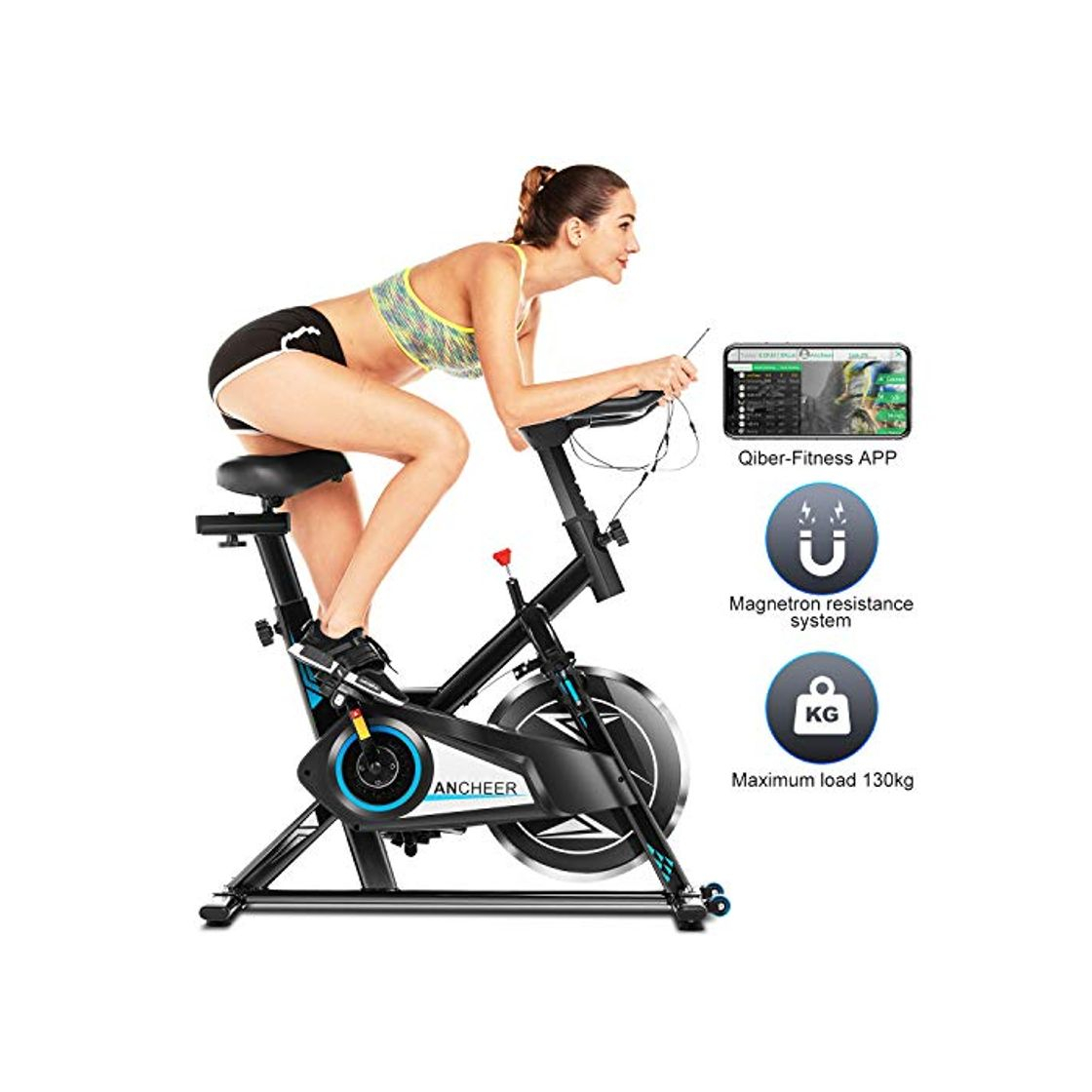 Product Ancheer Bicicleta Estática de Spinning Bicicleta Interior Volante 10kg, Pantalla LCD, Sillín