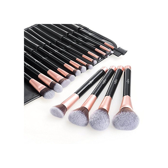 Social Anjou Brochas de Maquillaje 16 Piezas con Bolsa Rodillo PU
