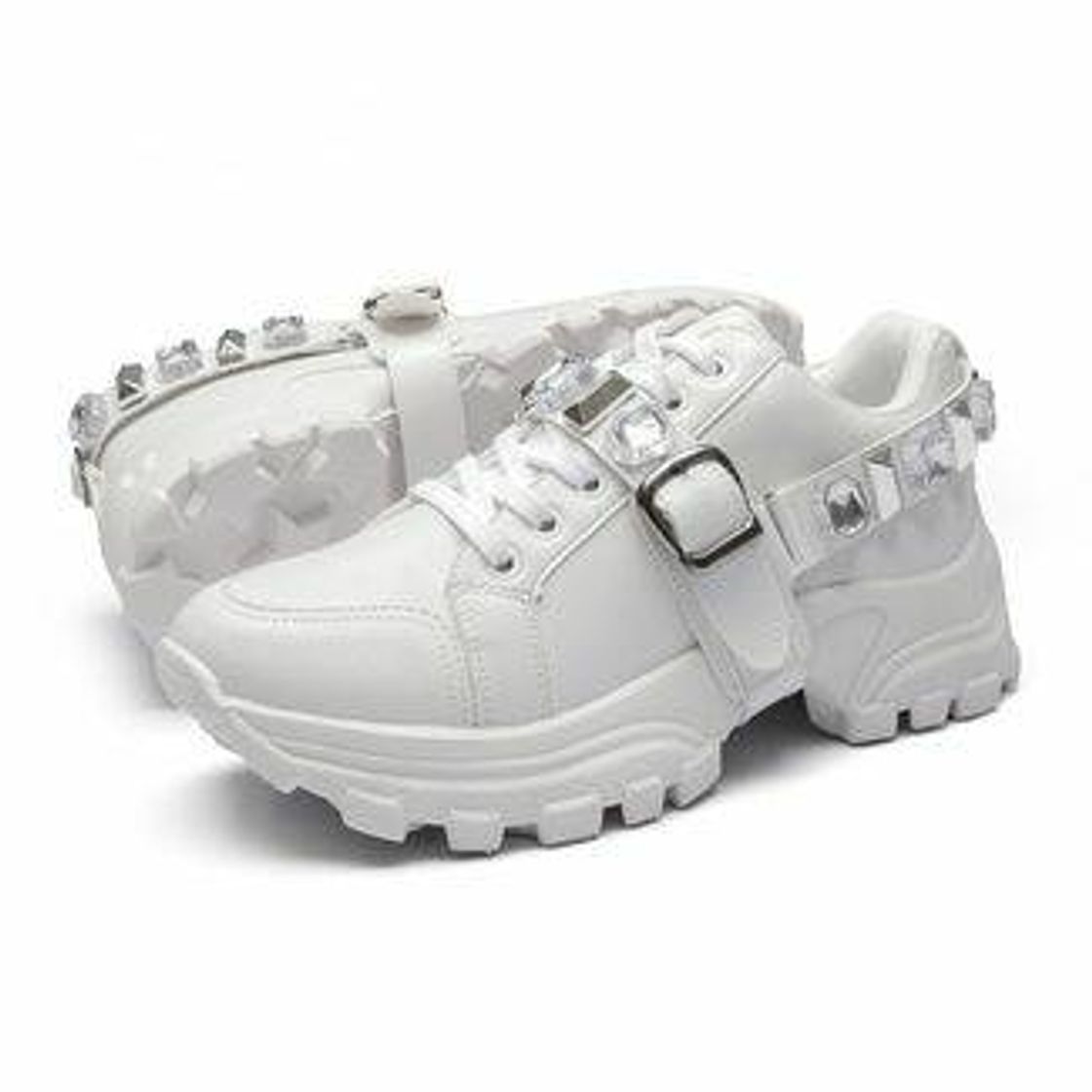 Moda Tênis Sneaker Plataforma Rebento Chunky Pedraria Branco - Br