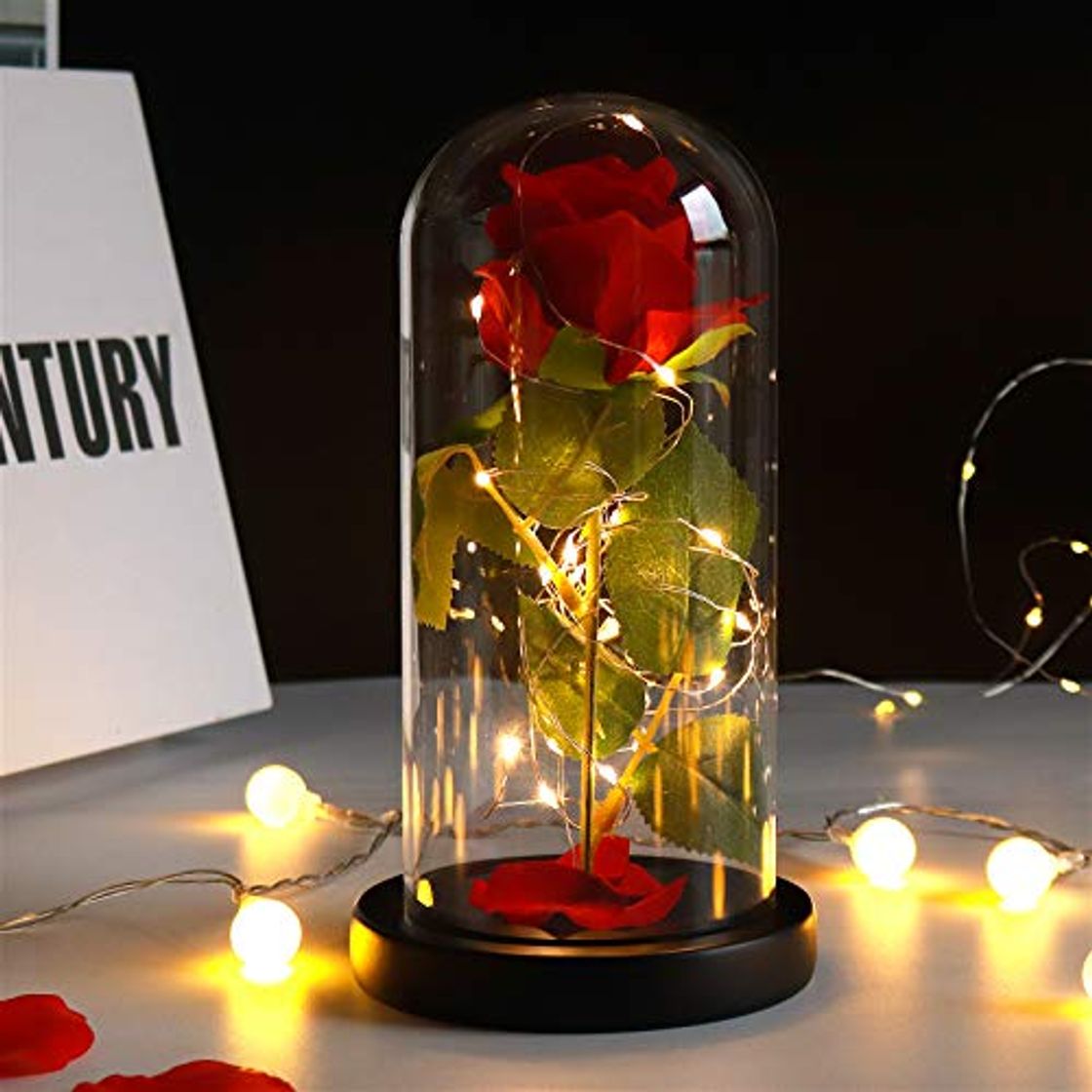 RECUTMS Beauty and The Beast Rose Flores románticas Luces LED en cúpula