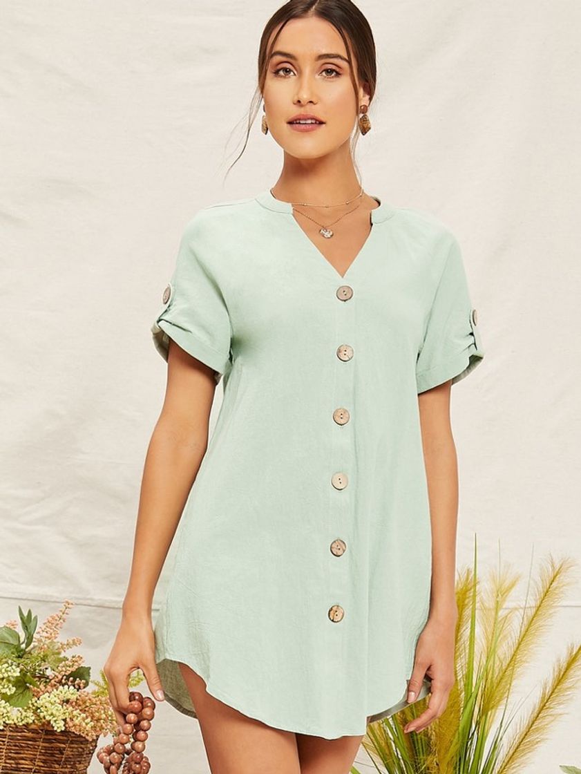 Fashion Vestido verde menta con botones