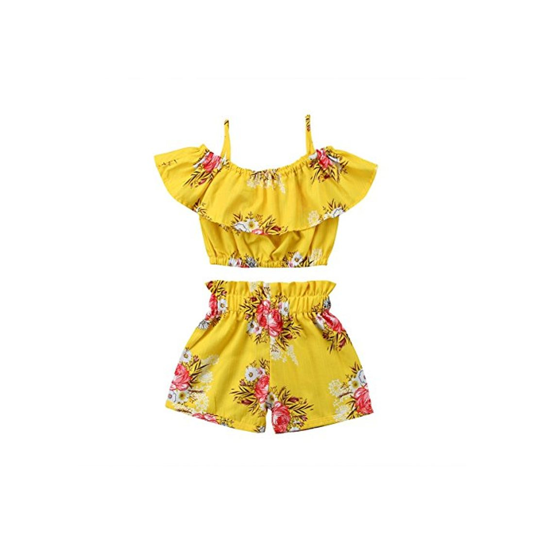 Fashion Conjunto de Verano para Niñas Bebés Florales Fuera del Hombro Conjunto de Chica Manga con Volantes en la Parte Superior y Pantalones Cortos Traje para Niñas de Verano