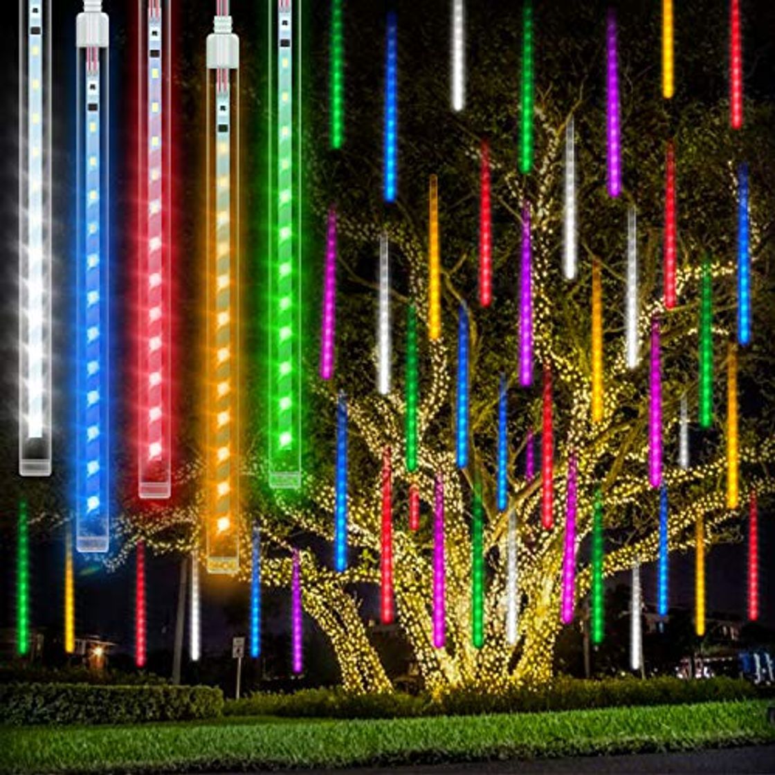 Social Meteoros Lluvia Luces LED, Rilitor IP65 Impermeable 30cm 8 Tubos 192 LEDs