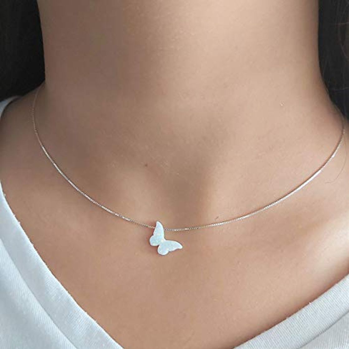 Producto Collar Mariposa de Ópalo Blanco opalo plata de ley Delicada joyería de ópalo Regalo para mujeres