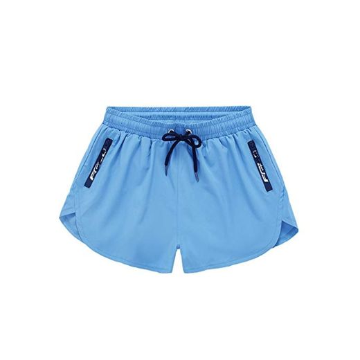 Meerway Bañador Hombre Bañadores de Natación para Hombre Pantalón Cortos Shorts Trajes de Baño Cortos 2 in 1 Quick Dry Cremallera Bolsillo Azul