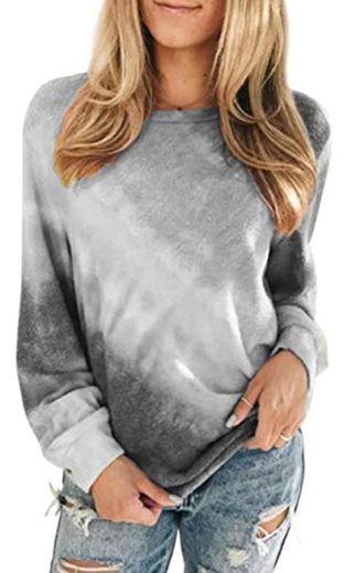 heekpek Sudaderas Mujer Sweatshirt Casual Pullover Mujer Tie Dye Sudaderas sin Capucha Cuello Redondo Camiseta Manga Larga Mujer para Primavera Otoño e Invierno