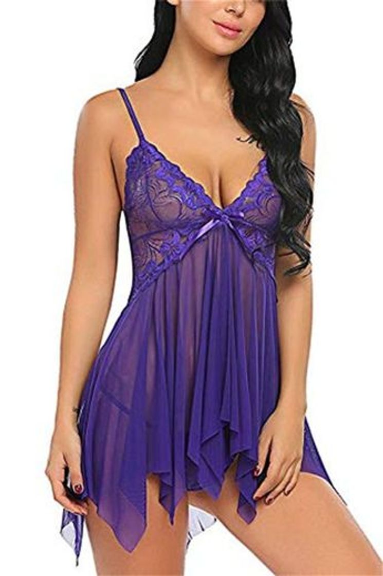 Social SEDEX Lencería Mujer Erótica Ropa Interior Camisón Babydoll Halter Cordón Transparente Lencería de Encaje Tentación