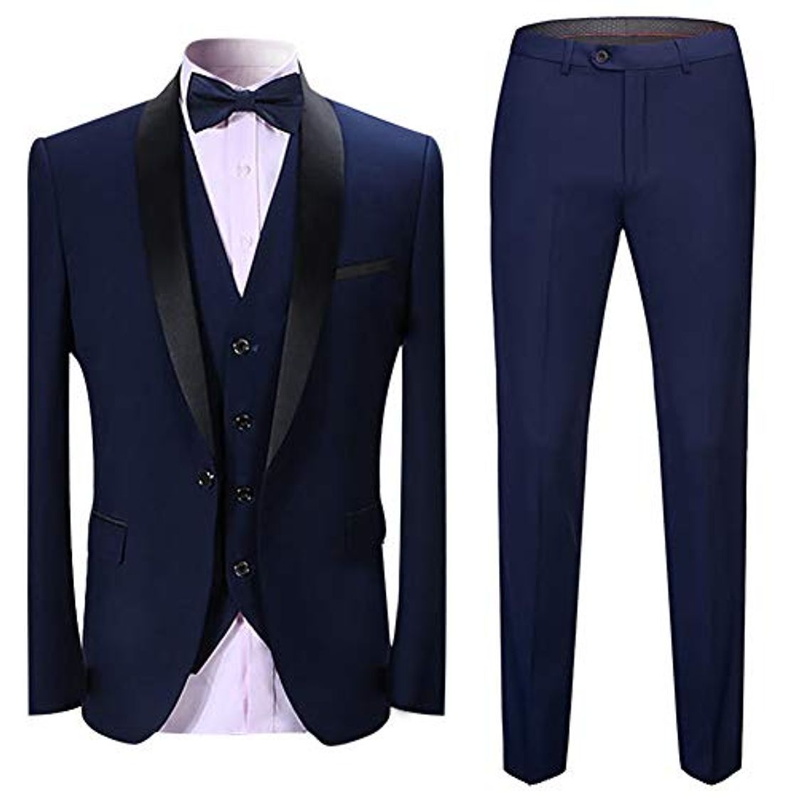 Social Sliktaa Trajes para Hombre 3 Piezas Slim Fit Boda Formal Traje de Cena Negro Azul Marino Vino Rojo Un botón con Muesca Solapa Esmoquin Blazer Chaqueta Chaqueta y Pantalones