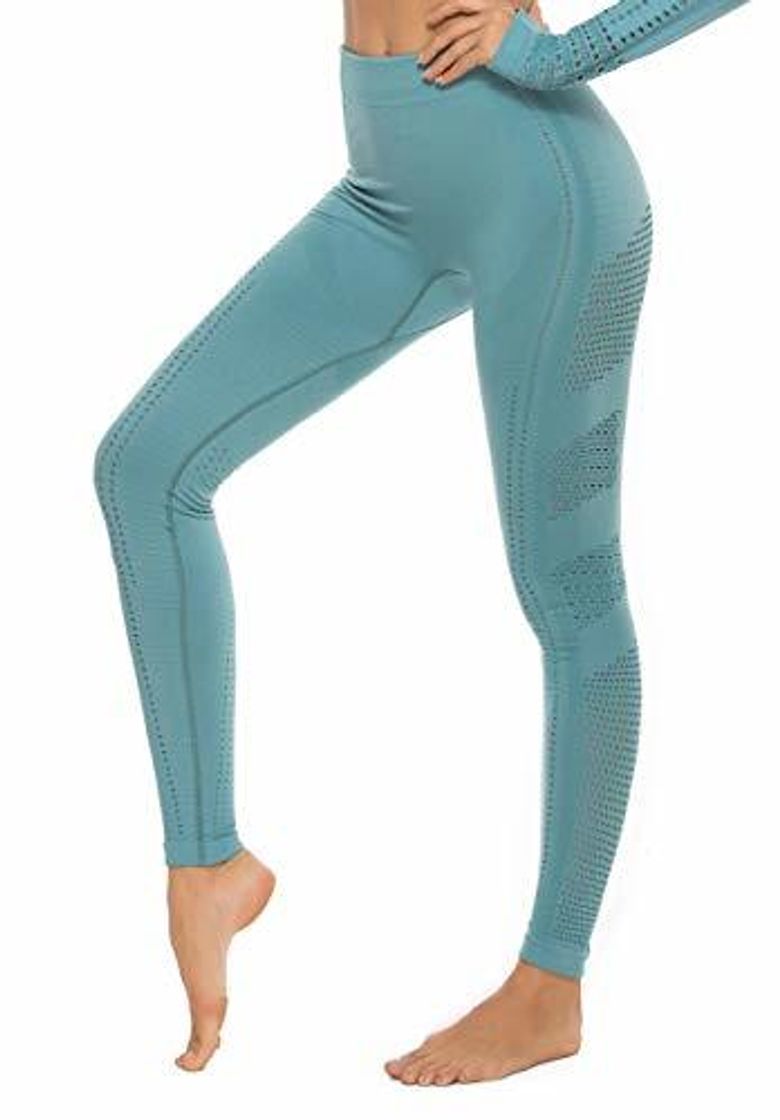 Moda FITTOO Leggings Sin Costuras Corte de Malla Mujer Pantalon Deportivo Alta Cintura