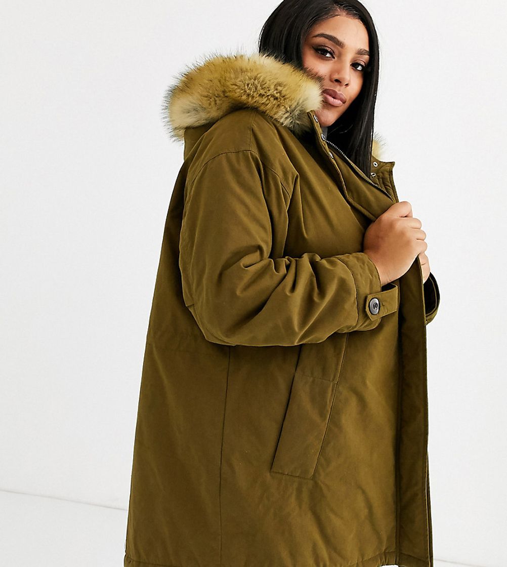 Parka caqui con ribete de pelo sintético Luxe de ASOS DESIGN