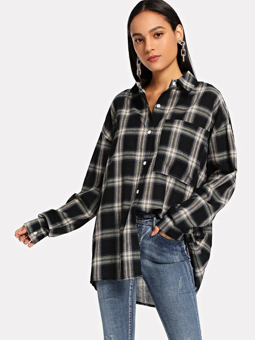 Pocket Patch Tartan Boyfriend Shirt