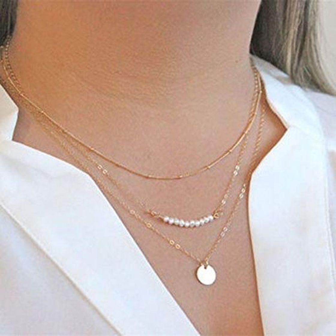 Social Jovono Fashion Multi – Collar de capas con lentejuelas de perlas para