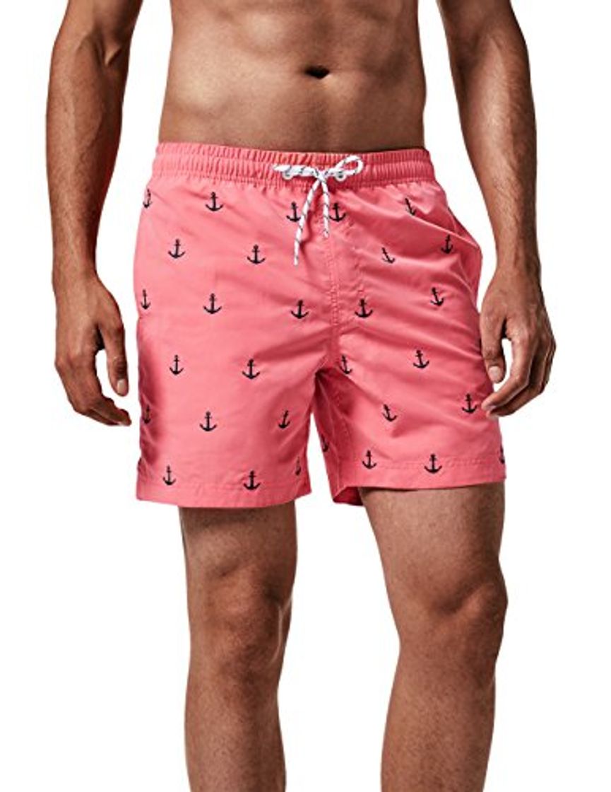 Social MaaMgic Trajes de baño para Hombres Bañador para Vacaciones en la Playa Secado rápido Piscina Nadar Rosa Ancla M