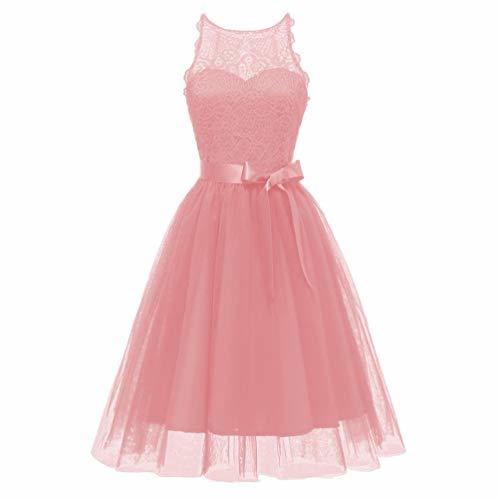 Social OverDose mujer De La Vendimia Princesa Bow CóCtel De Encaje Floral O-Cuello
