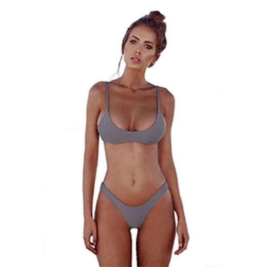 heekpek Bikinis Mujer 2019 Brasileños Bañador Ropa de Baño Push Up Dos Piezas con Relleno Traje de Baño de Tubo Color Liso