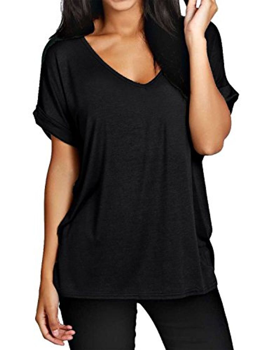 Fashion ZANZEA Camiseta Holgada de Manga Corta para Mujer Cuello en V Batwing