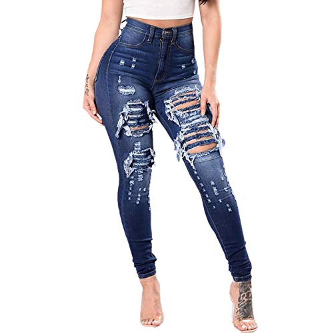 Fashion FAMILIZO Vaqueros Rotos Mujer Vaqueros Mujer Tallas Grandes Vaqueros Altos Ajustados Pantalones Tejanos Largos Mujer Anchos Casual straight Skinny High Waist Leggings Azul XXXL