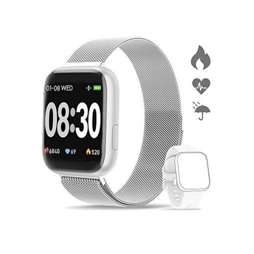 WWDOLL Smartwatch, Reloj Inteligente IP67 con Monitor Rítmo Cardíaco Sueño Podómetro Notificaciones,