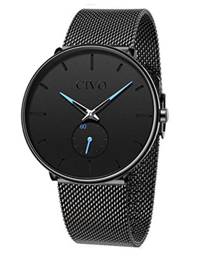 CIVO Reloj Negro Ultra Fino para Hombre Minimalista Lujo Moda Relojes de