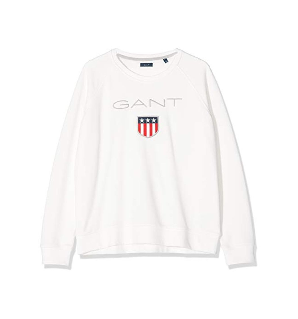 Moda GANT Shield Logo C-Neck Sweat Sudadera, Marfil