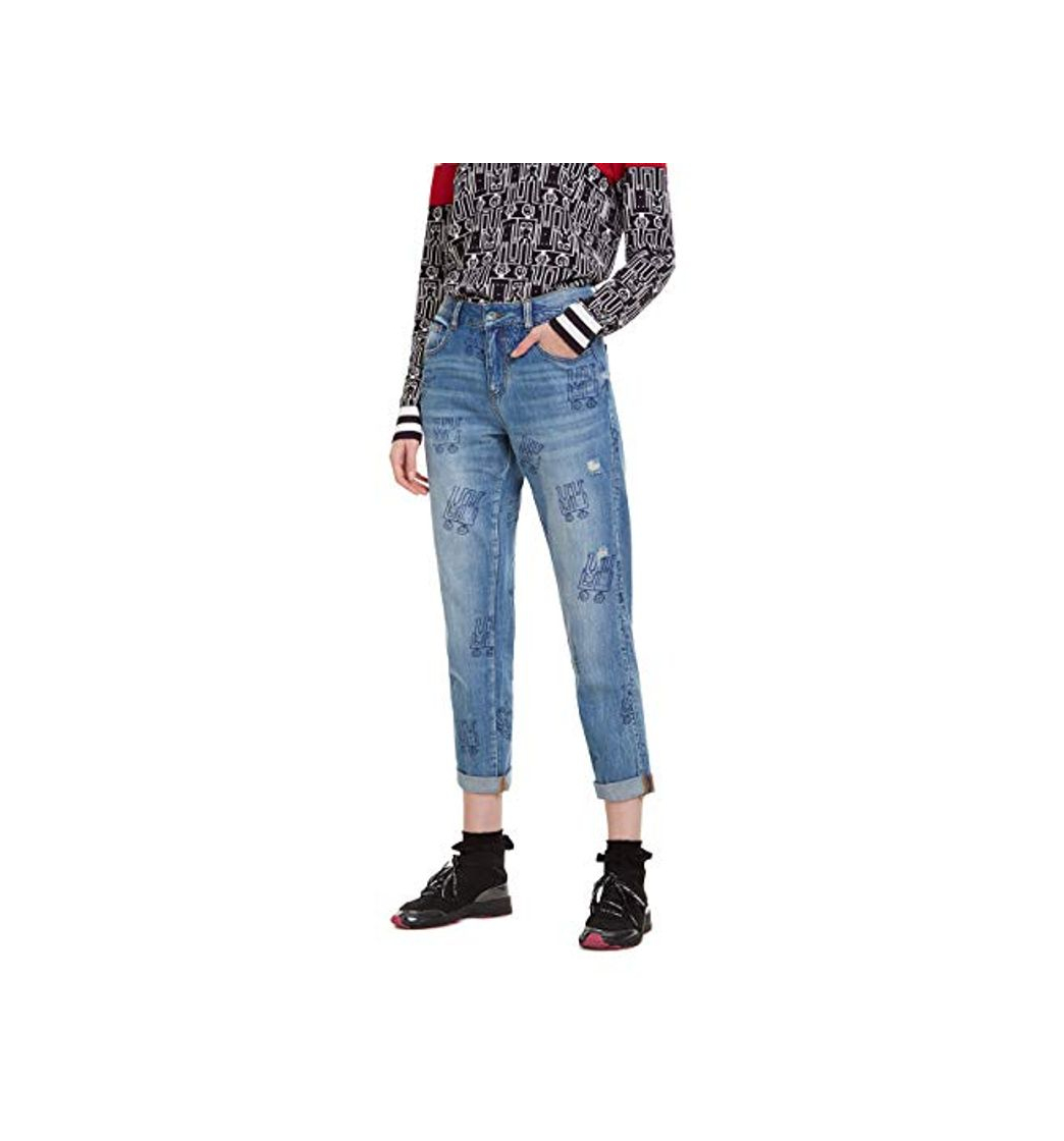 Moda Desigual Trousers Robots Vaqueros Boyfriend, Azul