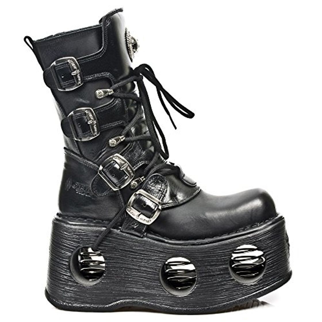 Fashion New Rock Metallic Negro Cuero Botas M