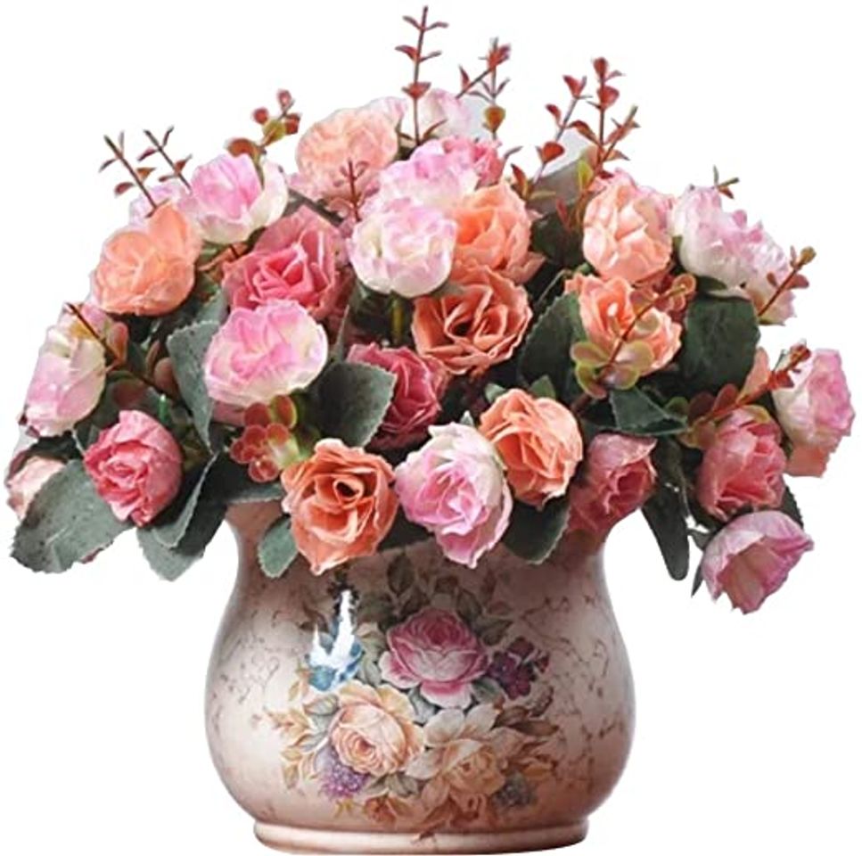 Producto Ramo de Rosas Artificiales de Seda de LumenTY Ideal para Bodas fiestas Cocinas y Decoración del Hogar Cada Pack Tiene 7 Ramas con 21 flores Falsas Diseño de Hojas Vintage Pack de 2 Unidades Pink