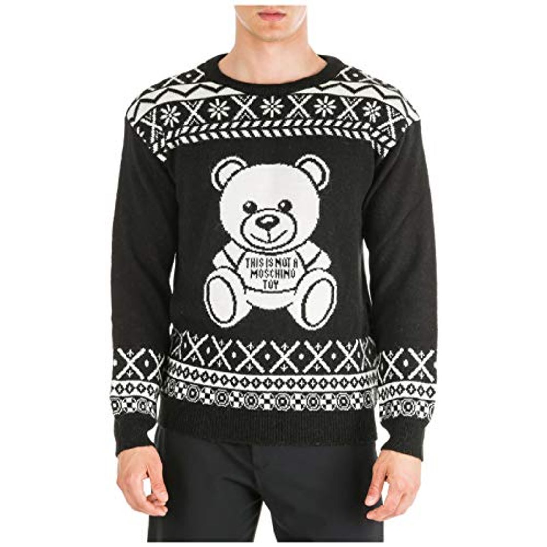 Moda Moschino Hombre suéter Fire Isle Teddy Bear Nero 46 EU