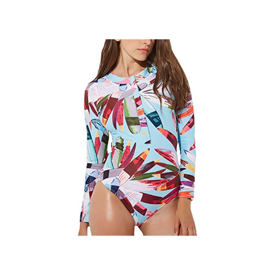 Social Bañadores Mujer Playa Monokini Elegante Manga Larga Cuello Redondo Cremallera Skinny Una Sola Pieza Bañador Beachwear Impresión Floral Ropa Dama Moda Fashionista Casual Verano Trikinis
